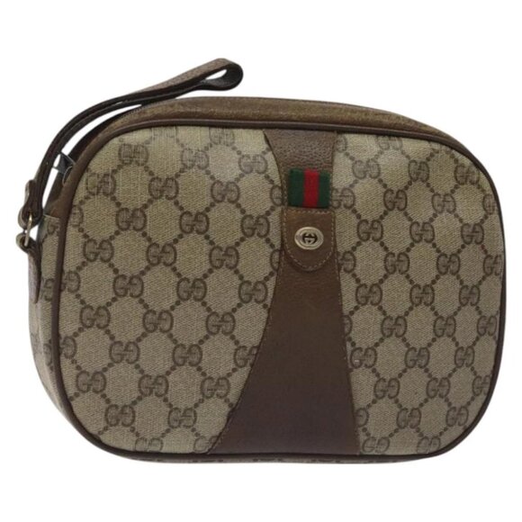 GUCCI GG Supreme Web Sherry Line Bag PVC Beige Brown 89 01 034 Auth 127646 - Picture 1 of 16